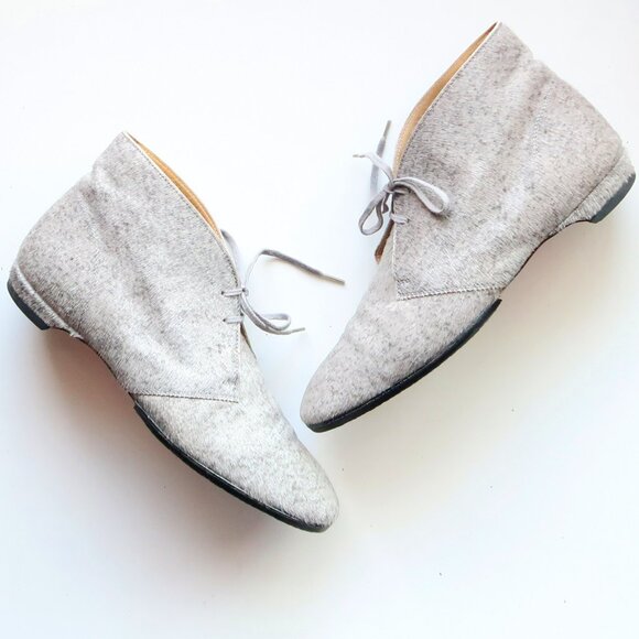 Christian Louboutin Grey Pony Hair Lace-Up Boots Designer Red Sole Ankle Booties - Picture 2 of 16